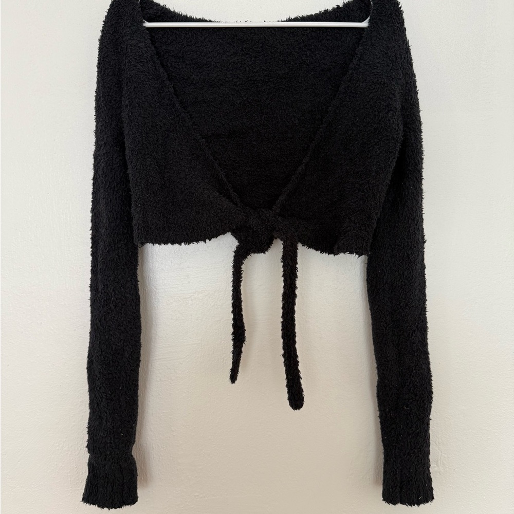 SKIMS V-Neck Black Cropped Sweater